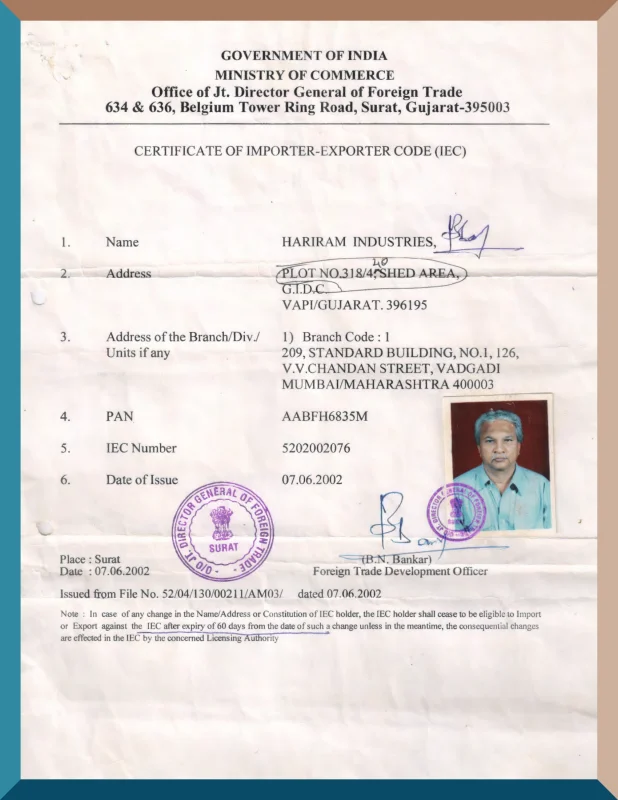 Importer Exporter Code (IEC) Registration Document